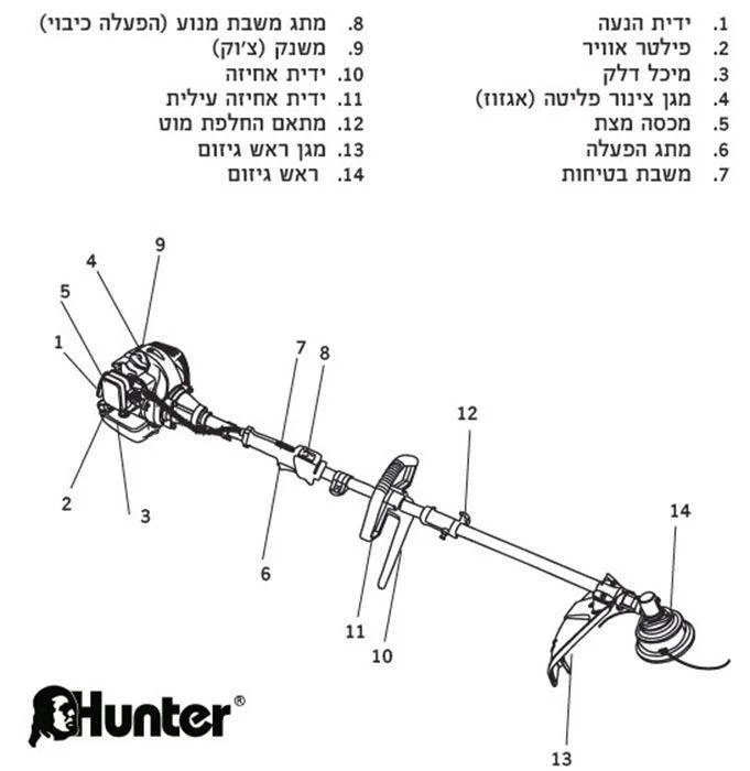 חרמש מנוע בנזין 25.4 סמ"ק משולב 4 ראשים Hunter