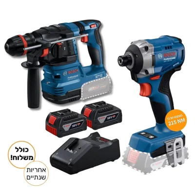 סט 2 כלים נטענים פטישוןGBH 18V-22X+מברגת אימפקט18V-215 GDR+שתי סוללות 4AH+מטען