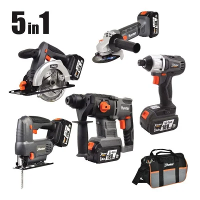 סט 5 כלים נטענים, 3 סוללות 3Ah בתיק 18V