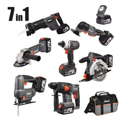 סט 7 כלים נטענים, 3 סוללות 5Ah, מטען מהיר 6.5A בתיק