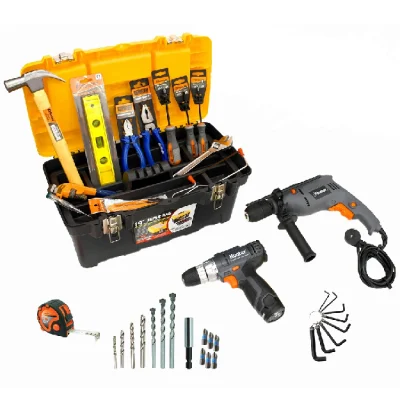 סט ארגז כלים 19", מברגה נטענת 10.8V ופטישון חשמלי Hunter 999999-068 600W