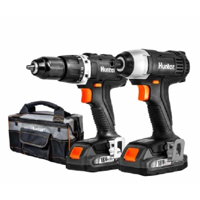 סט מברגה רוטטת + מברגת אימפקט 18V כולל 2 סוללות ומטען בתיק Hunter Black Friday Limited Edition